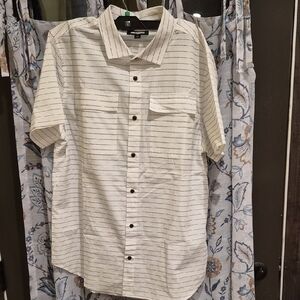NWOT Karl Lagerfeld Cream and Black Striped Button Down Shirt
